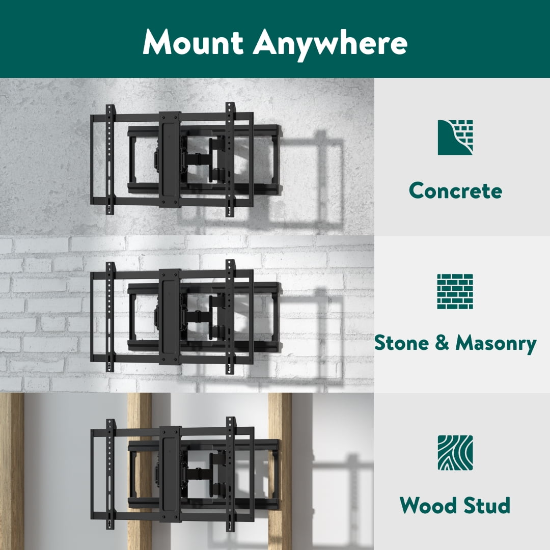 Ultra-slim Full Motion TV Wall Mount for 50" to 86" TVs, swivel ±45°, up to +5°/-20° Tilting