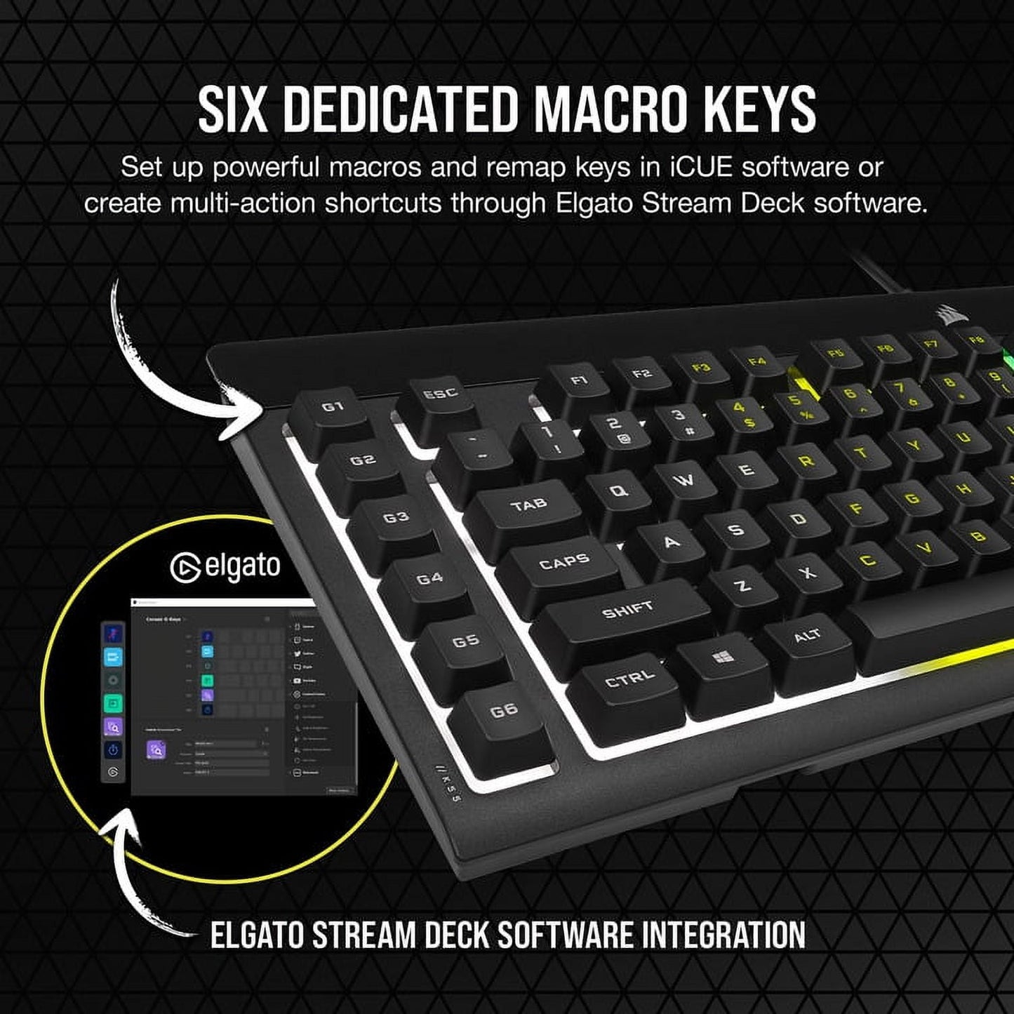 Corsair K55 RGB Pro Gaming Keyboard - Dynamic RGB Backlighting, Six Macro Keys with Elgato Stream Deck Software Integration
