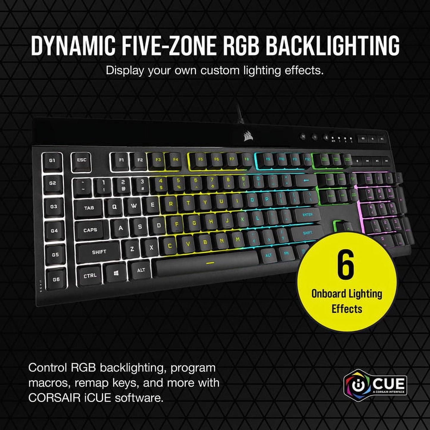 Corsair K55 RGB Pro Gaming Keyboard - Dynamic RGB Backlighting, Six Macro Keys with Elgato Stream Deck Software Integration