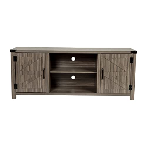 Flash Furniture Modern Farmhouse Barn Door TV Stand - Gray Wash 59 Inch Entertainment Center - for TV's up to 65 Inches - Adjustable Middle Shelf