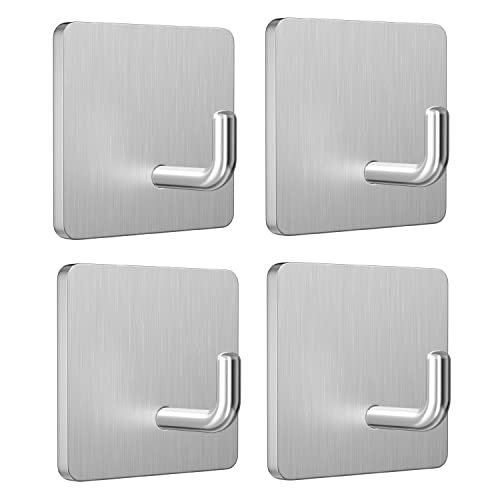 Adhesive Hooks Heavy Duty Stick on Wall Towel Hooks , Stainless Steel Wall Hook Door Hooks - 4 Pack