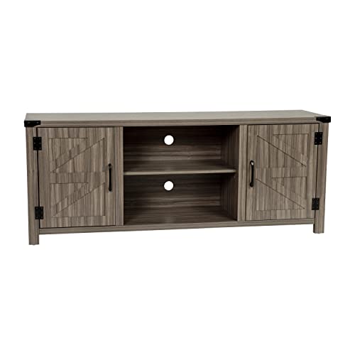 Flash Furniture Modern Farmhouse Barn Door TV Stand - Gray Wash 59 Inch Entertainment Center - for TV's up to 65 Inches - Adjustable Middle Shelf