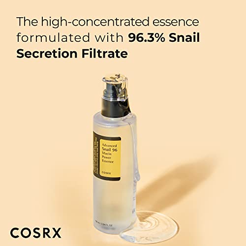 COSRX Snail Mucin 96% Power Repairing Essence 3.38 fl.oz 100ml, Hydrating Serum for Face with Snail Secretion Filtrate for Dull Skin & Fine Lines
