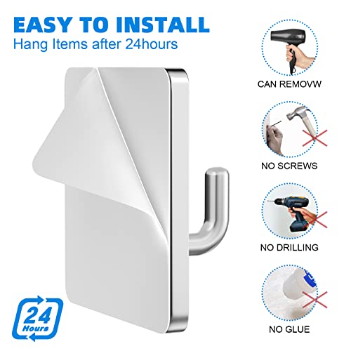 Adhesive Hooks Heavy Duty Stick on Wall Towel Hooks , Stainless Steel Wall Hook Door Hooks - 4 Pack