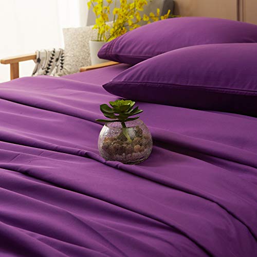 Bed Sheet Set Super Soft Microfiber 1800 Thread Count Luxury Egyptian Sheets 16-Inch Deep Pocket Wrinkle -4 Piece(Queen Dark Grey)