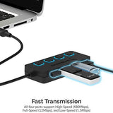 4-Port USB 2.0 Data Hub with Individual LED lit Power Switches [Charging NOT Supported]