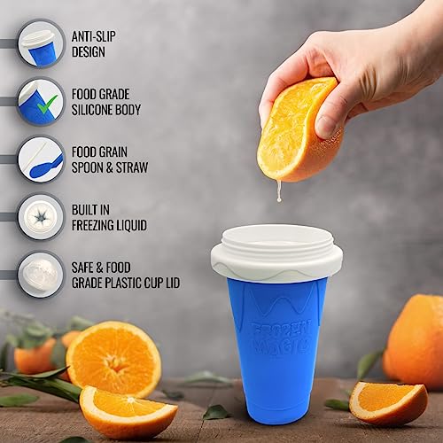 Silicone Slushie Maker Cup - Reusable - Frozen Magic, Cool Gadgets - DIY Ecofriendly Slushy Cup for Refreshing Cool Stuff, 10.1oz - Blue