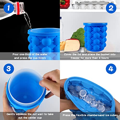 Portable 2 in 1 Silicone Ice Cube Tray Ice Cube Maker 18 Ice Cubes Sanitary Tray Bucket for Frozen Cocktail, Whiskey. Beverages