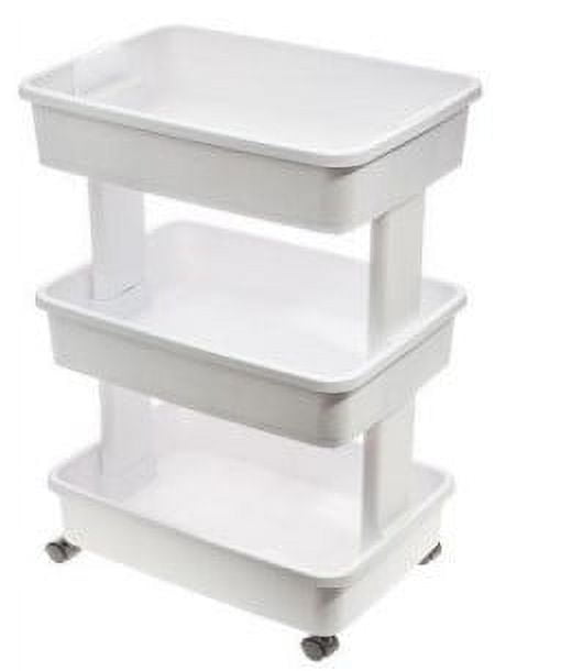 3-Tier Plastic Multi-Purpose Rolling Laundry Cart, Arctic White, Case Pack 1