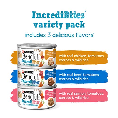 Purina Beneful Small Breed Wet Dog Food Variety Pack, IncrediBites with Real Beef, Chicken or Salmon - Cans