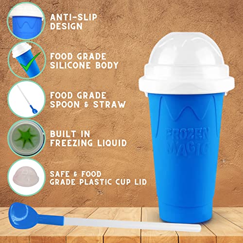 Silicone Slushie Maker Cup - Reusable - Frozen Magic, Cool Gadgets - DIY Ecofriendly Slushy Cup for Refreshing Cool Stuff, 10.1oz - Blue