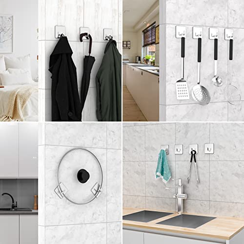 Adhesive Hooks Heavy Duty Stick on Wall Towel Hooks , Stainless Steel Wall Hook Door Hooks - 4 Pack