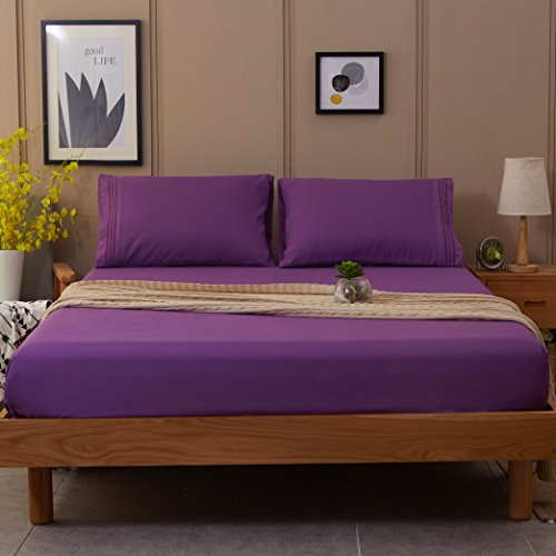 Bed Sheet Set Super Soft Microfiber 1800 Thread Count Luxury Egyptian Sheets 16-Inch Deep Pocket Wrinkle -4 Piece(Queen Dark Grey)