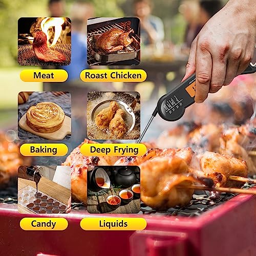 Waterproof Instant Read Digital Meat Thermometer for Cooking and Grilling, Food Thermometer with Backlight, Magnet, Calibration, and Foldable Probe, Bottle Cap Opener for Kitchen, BBQ, Grill