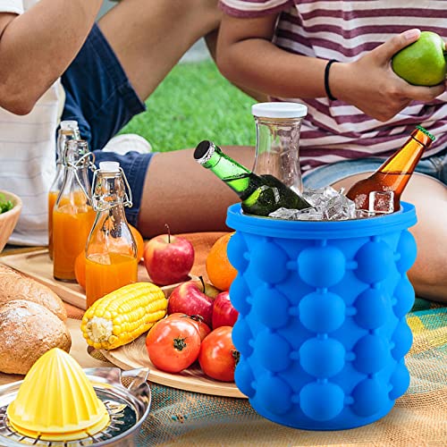 Portable 2 in 1 Silicone Ice Cube Tray Ice Cube Maker 18 Ice Cubes Sanitary Tray Bucket for Frozen Cocktail, Whiskey. Beverages