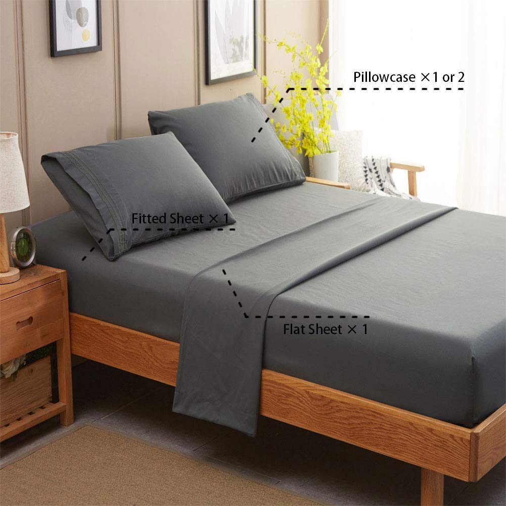 Bed Sheet Set Super Soft Microfiber 1800 Thread Count Luxury Egyptian Sheets 16-Inch Deep Pocket Wrinkle -4 Piece(Queen Dark Grey)