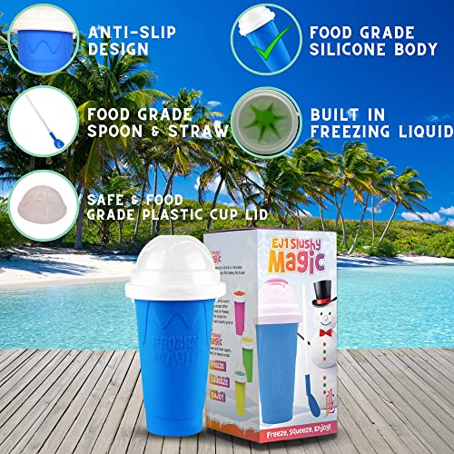 Silicone Slushie Maker Cup - Reusable - Frozen Magic, Cool Gadgets - DIY Ecofriendly Slushy Cup for Refreshing Cool Stuff, 10.1oz - Blue