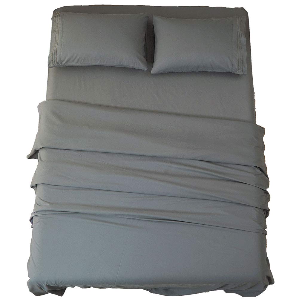 Bed Sheet Set Super Soft Microfiber 1800 Thread Count Luxury Egyptian Sheets 16-Inch Deep Pocket Wrinkle -4 Piece(Queen Dark Grey)