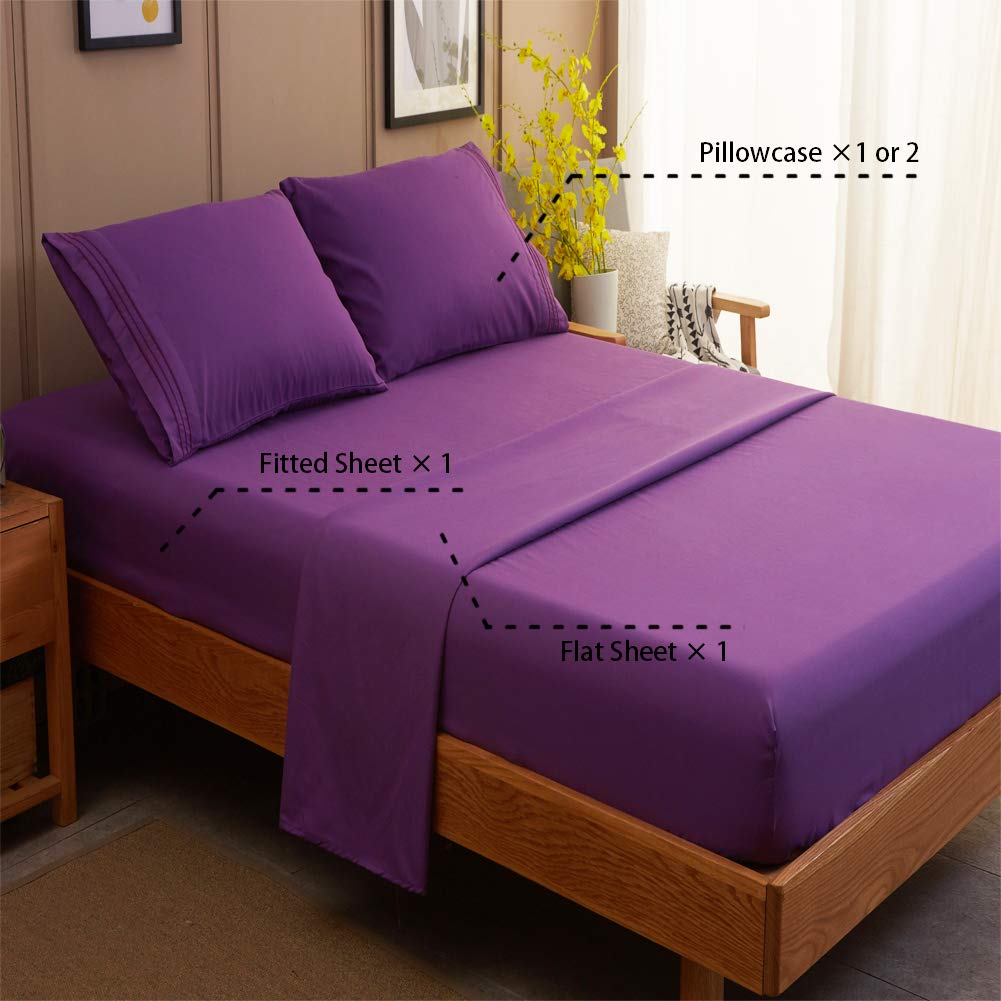 Bed Sheet Set Super Soft Microfiber 1800 Thread Count Luxury Egyptian Sheets 16-Inch Deep Pocket Wrinkle -4 Piece(Queen Dark Grey)