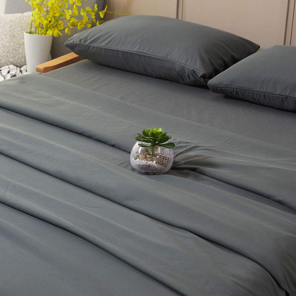 Bed Sheet Set Super Soft Microfiber 1800 Thread Count Luxury Egyptian Sheets 16-Inch Deep Pocket Wrinkle -4 Piece(Queen Dark Grey)