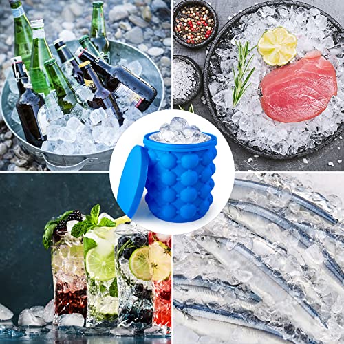 Portable 2 in 1 Silicone Ice Cube Tray Ice Cube Maker 18 Ice Cubes Sanitary Tray Bucket for Frozen Cocktail, Whiskey. Beverages