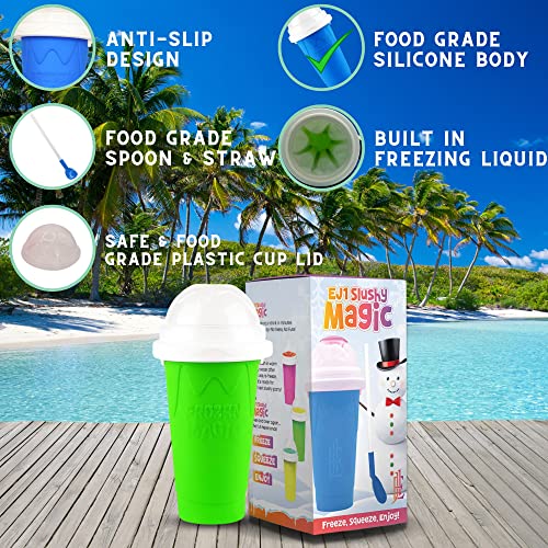 Silicone Slushie Maker Cup - Reusable - Frozen Magic, Cool Gadgets - DIY Ecofriendly Slushy Cup for Refreshing Cool Stuff, 10.1oz - Blue