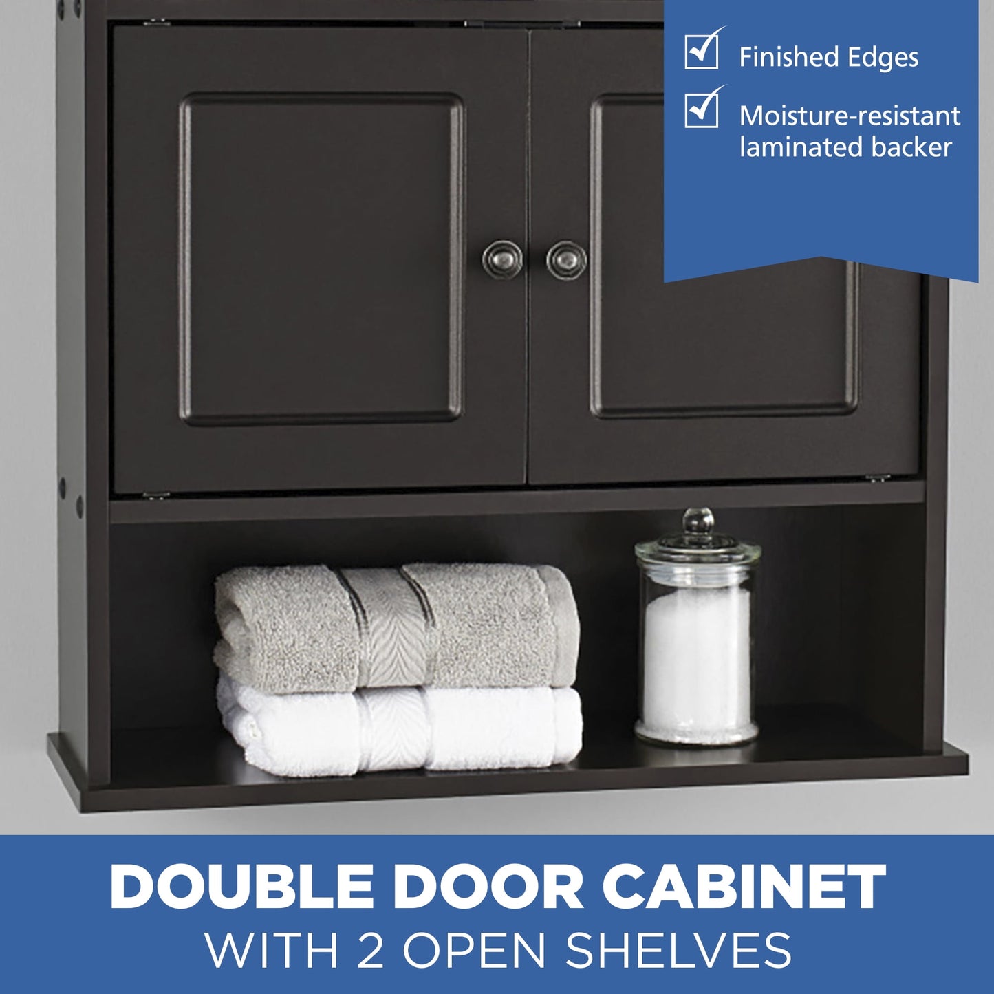 Bathroom Wall Mounted Storage Cabinet with 2 Shelves, Espresso