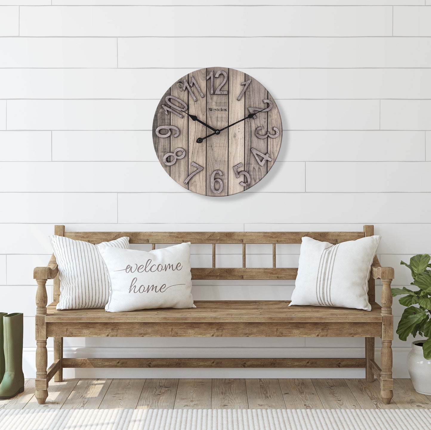 Westclox 15.5" Brown Farmhouse Style Wood Grain Analog QA Wall Clock with Raised Numbers