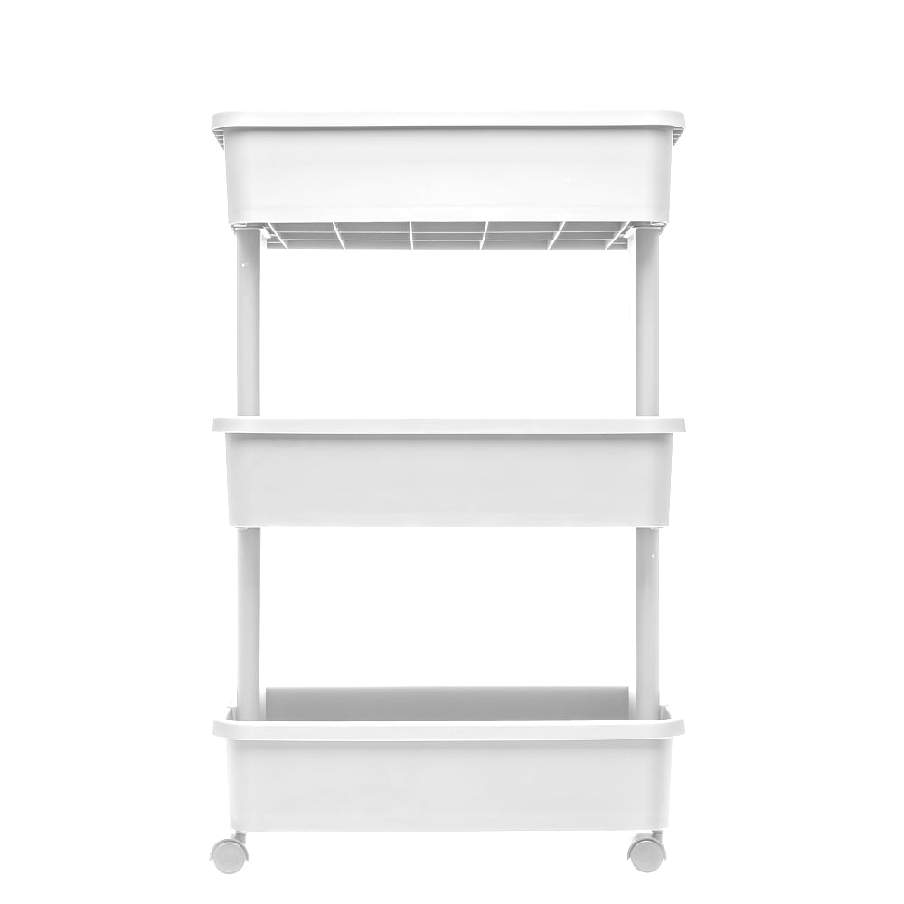 3-Tier Plastic Multi-Purpose Rolling Laundry Cart, Arctic White, Case Pack 1