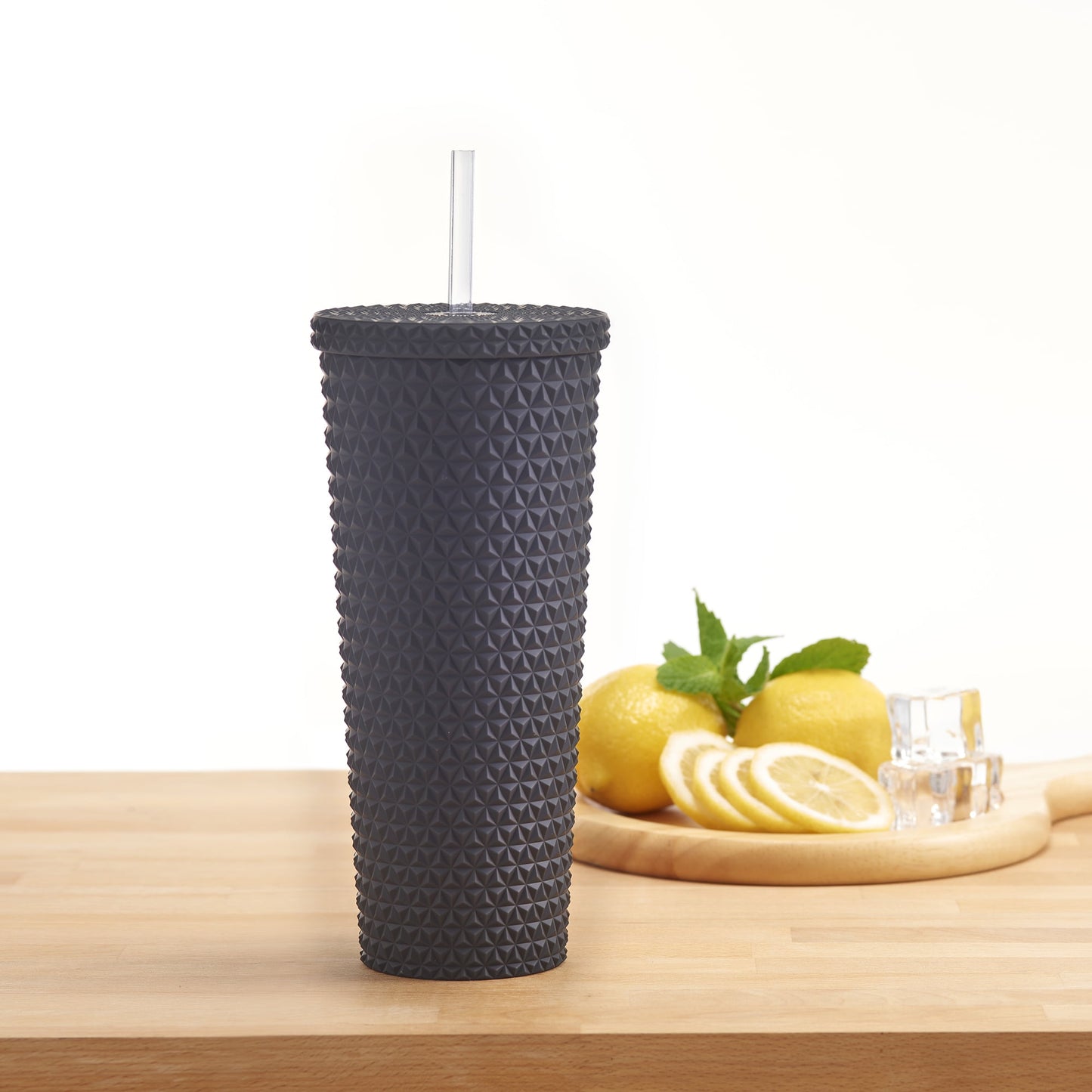 26oz Double Wall AS Plastic Textured Tumbler Rich Black