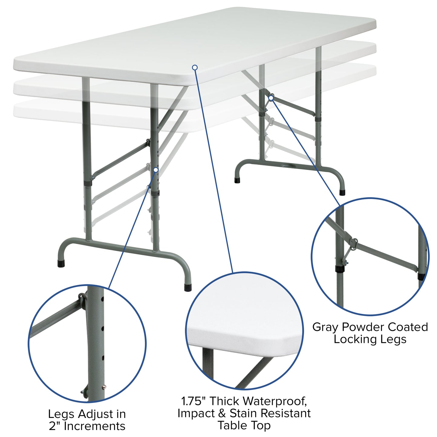 Flash Furniture 6-Foot Height Adjustable Granite White Plastic Folding Table