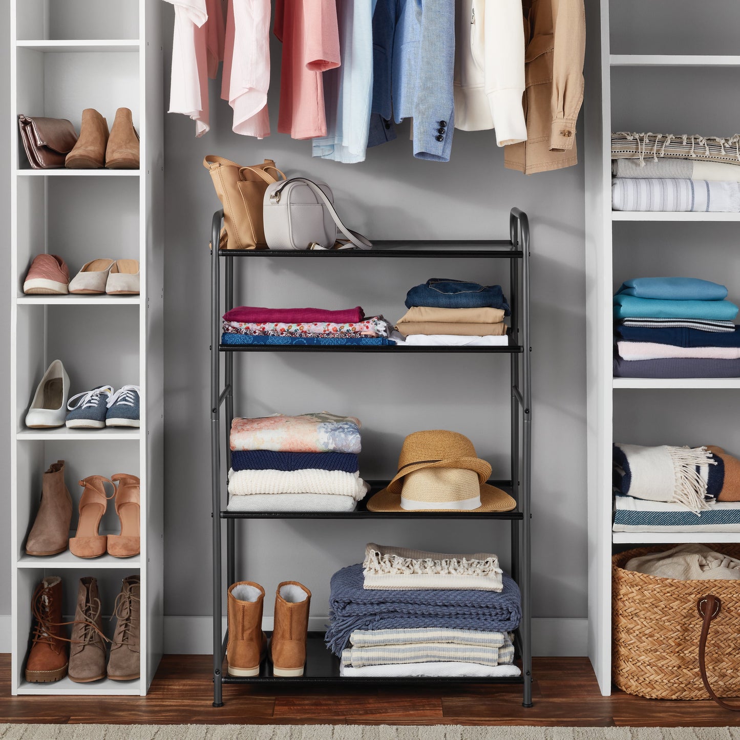 4-Shelf Unit Storage Shelves, Black Steel