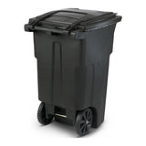 Toter's 64 gallon black garbage can with wheels and lid