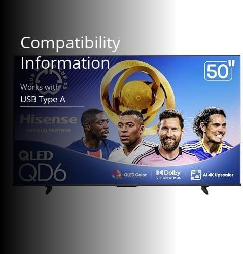 Hisense 50" Class QD6 Series (50QD6QF, 2025 Model) QLED 4K UHD Smart Fire TV, Voice Remote with Alexa, Dolby Vision, Dolby Atmos, Motion Rate 120, HDR 10+, Game Mode Plus, MEMC, VRR, ALLM