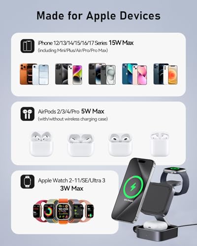 PhoNecessity 3-in-1 Foldable Wireless Charger | Fast Travel Charging Station for iPhone, Apple Watch, AirPods