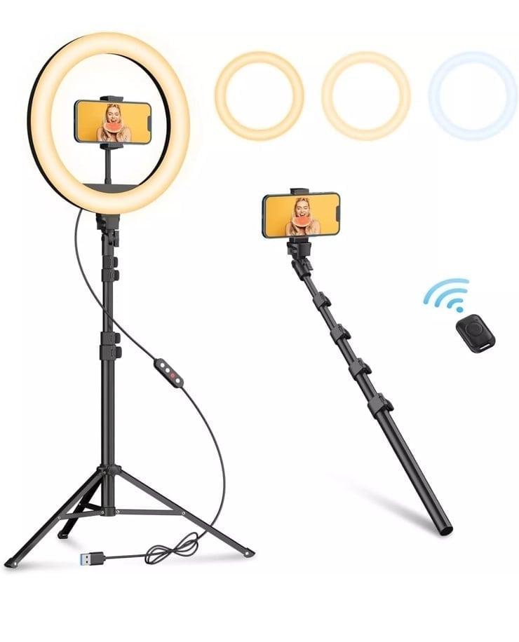 PhoNecessity LED Selfie Ring Light Tripod with Adjustable Height and Smart Phone Holder