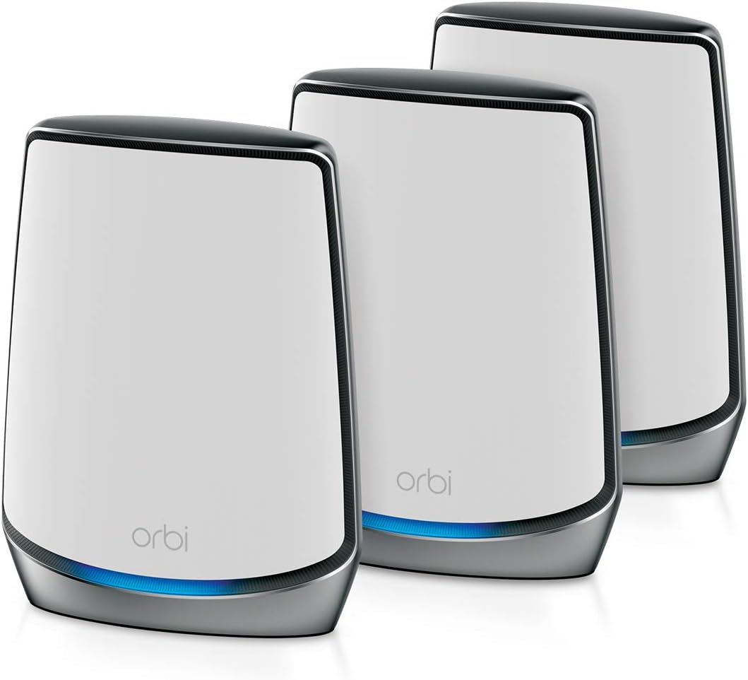 NETGEAR Orbi Whole Home Tri-Band WiFi 6 Mesh Network System (RBK853) – Router with 2 Satellite Extenders, Security Features, Coverage Up to 7,500 Square Feet, 100 Devices, AX6000 (Up to 6Gbps)