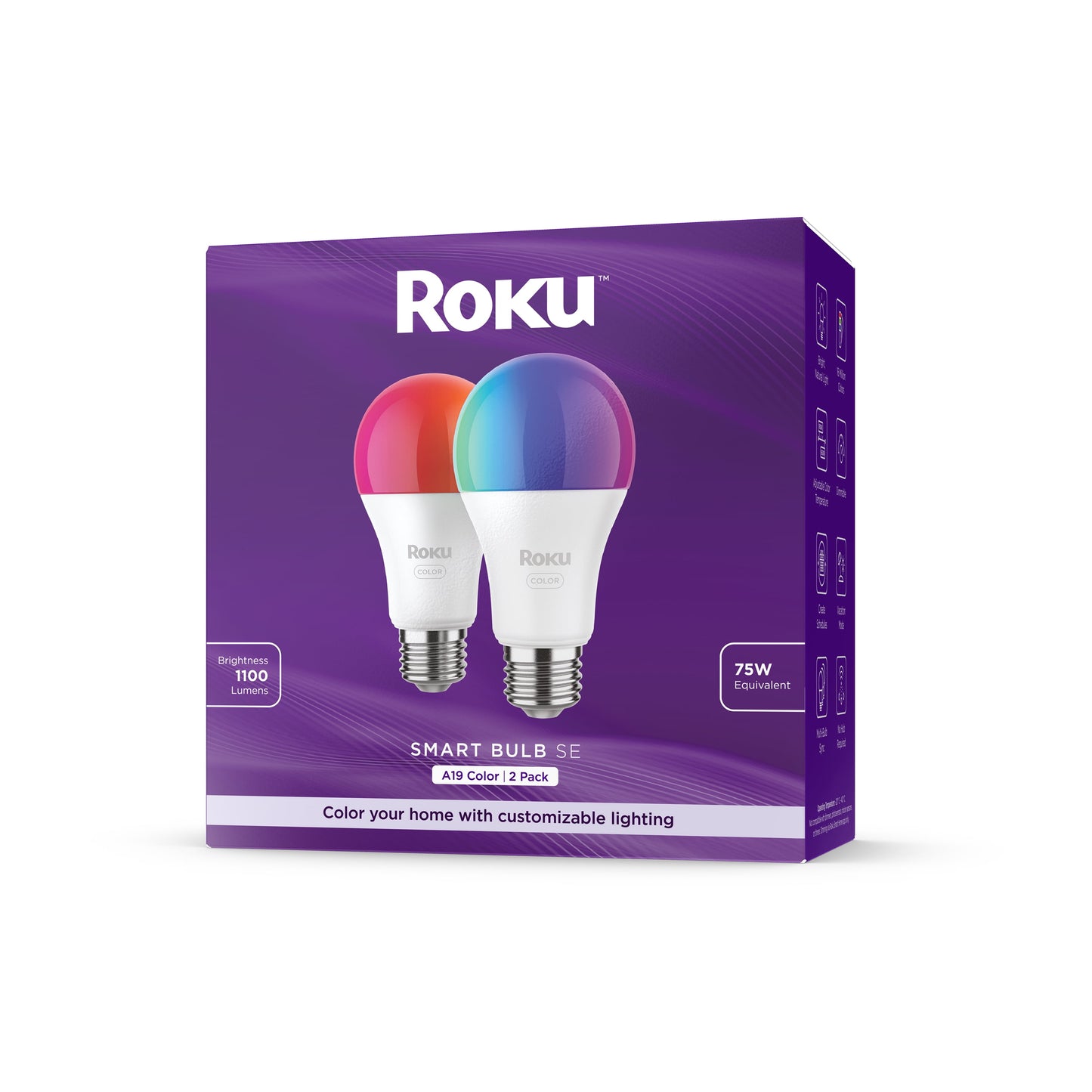 Roku Smart Home Smart Bulb SE (Color) 2-Pack with 16 Million Color Options, 12 Watts