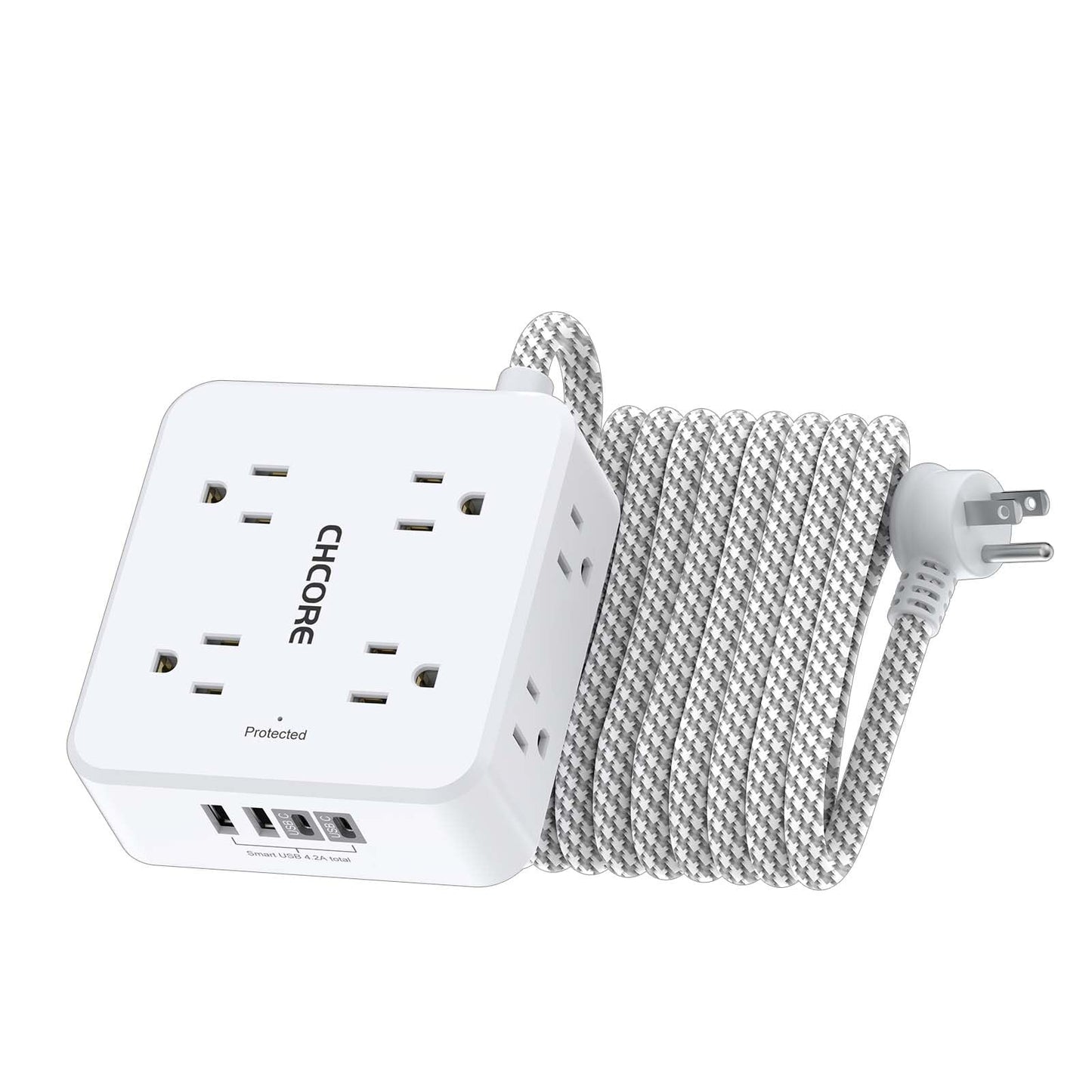 Surge Protector Power Strip - CHCORE 5Ft Braided Extension Cord with 8 Outlets with 4 USB (2 USB C) Charging Port