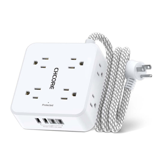 Surge Protector Power Strip - CHCORE 5Ft Braided Extension Cord with 8 Outlets with 4 USB (2 USB C) Charging Port