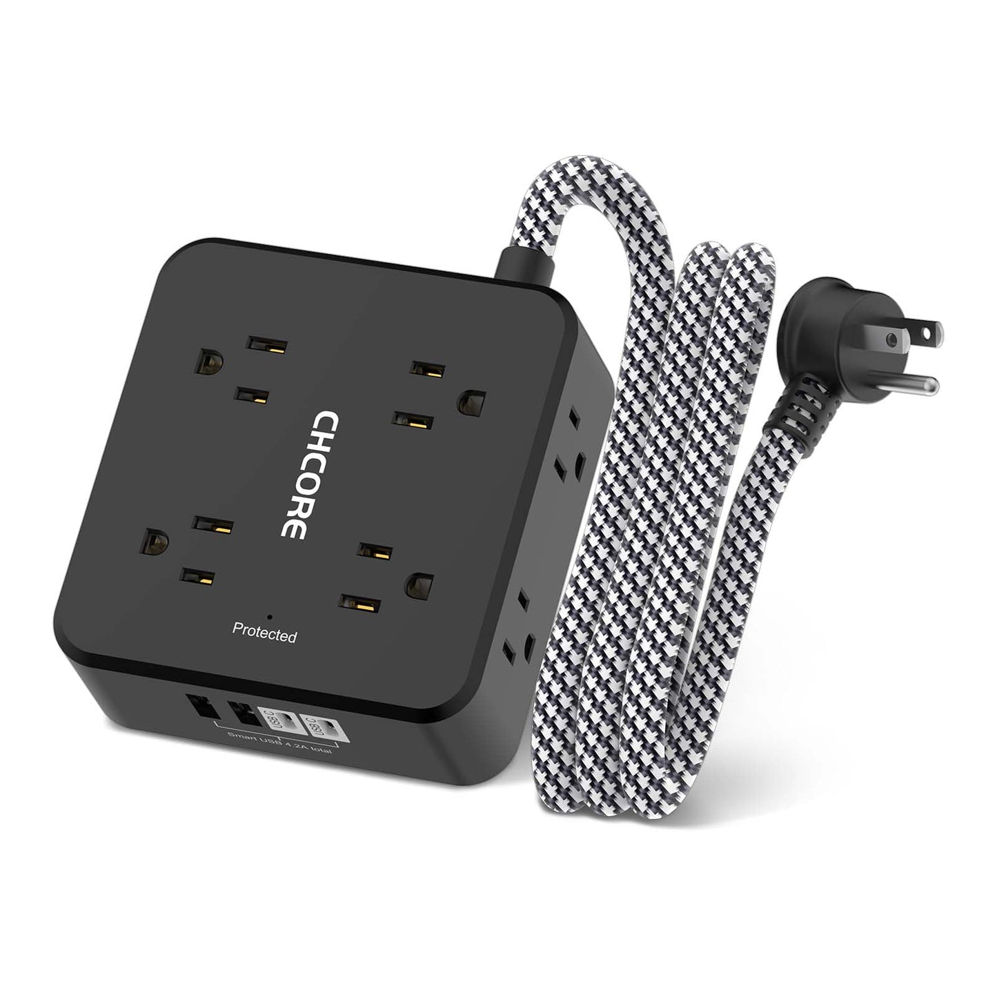 Surge Protector Power Strip - CHCORE 5Ft Braided Extension Cord with 8 Outlets with 4 USB (2 USB C) Charging Port