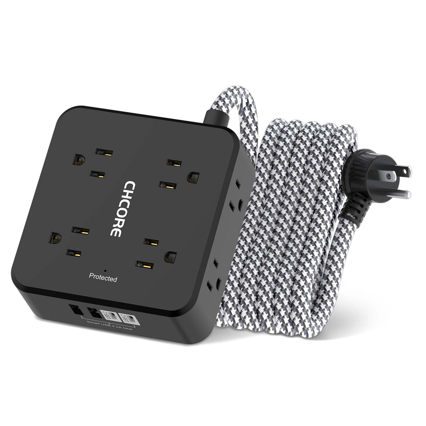 Surge Protector Power Strip - CHCORE 5Ft Braided Extension Cord with 8 Outlets with 4 USB (2 USB C) Charging Port