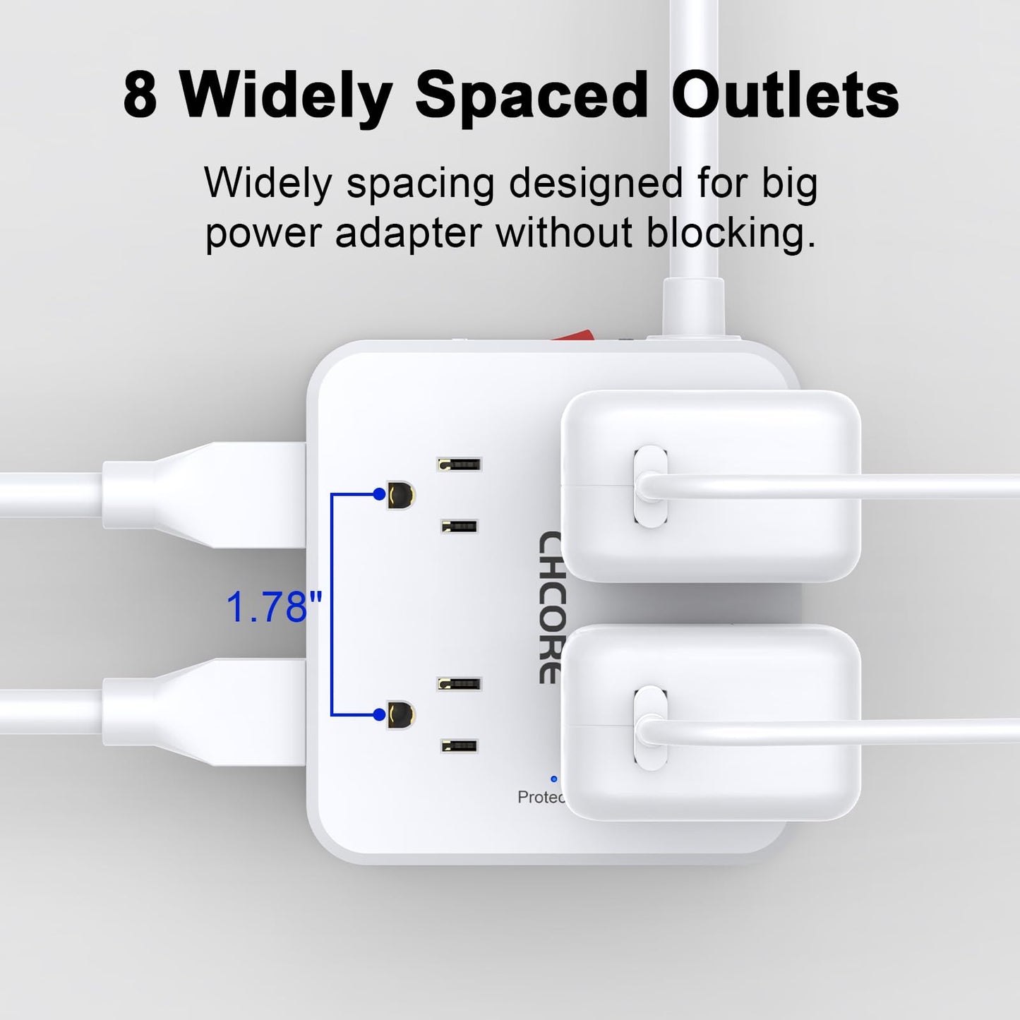 Surge Protector Power Strip - CHCORE 5Ft Braided Extension Cord with 8 Outlets with 4 USB (2 USB C) Charging Port