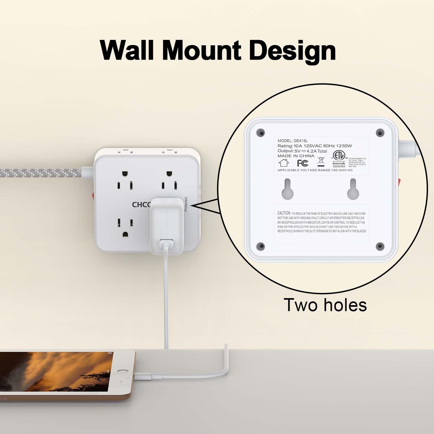 Surge Protector Power Strip - CHCORE 5Ft Braided Extension Cord with 8 Outlets with 4 USB (2 USB C) Charging Port