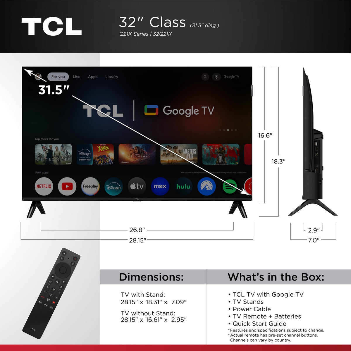 TCL 32" Q21K Series (NEW 2025) 720P HD QLED Smart TV with Google TV – 32Q21K