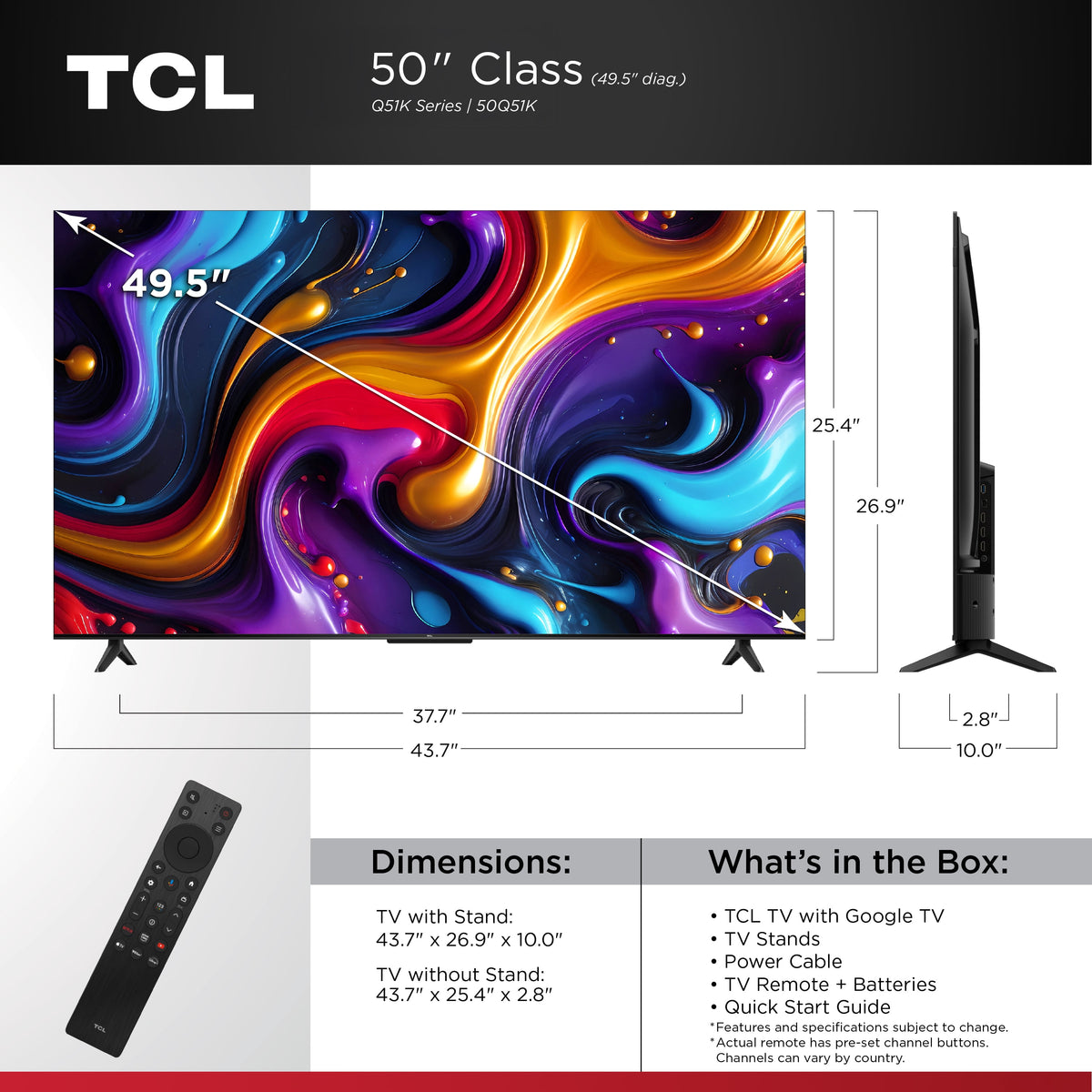 TCL 50" Q Series QLED 4K UHD HDR Smart Google TV (NEW 2025) - 50Q51K