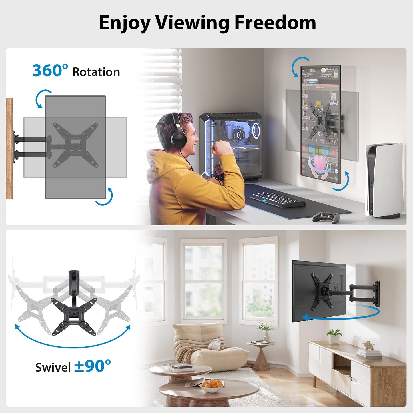 Full Motion TV Monitor Wall Mount Bracket Swivel Tilt