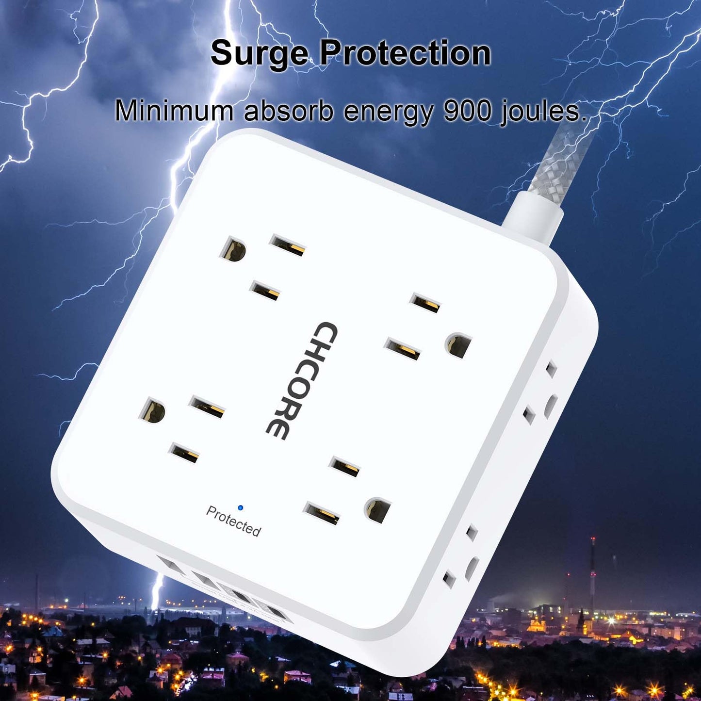 Surge Protector Power Strip - CHCORE 5Ft Braided Extension Cord with 8 Outlets with 4 USB (2 USB C) Charging Port