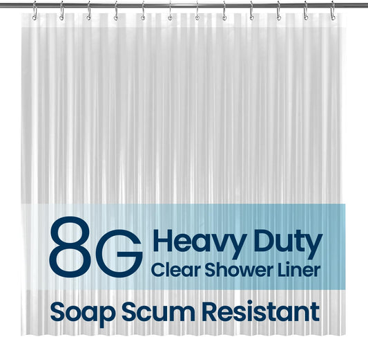 Bathroom Shower Curtain Waterproof Plastic Shower Curtain Premium PEVA Non-Toxic with Rust Proof Grommets Clear 8G Bathroom Accessories 72x72