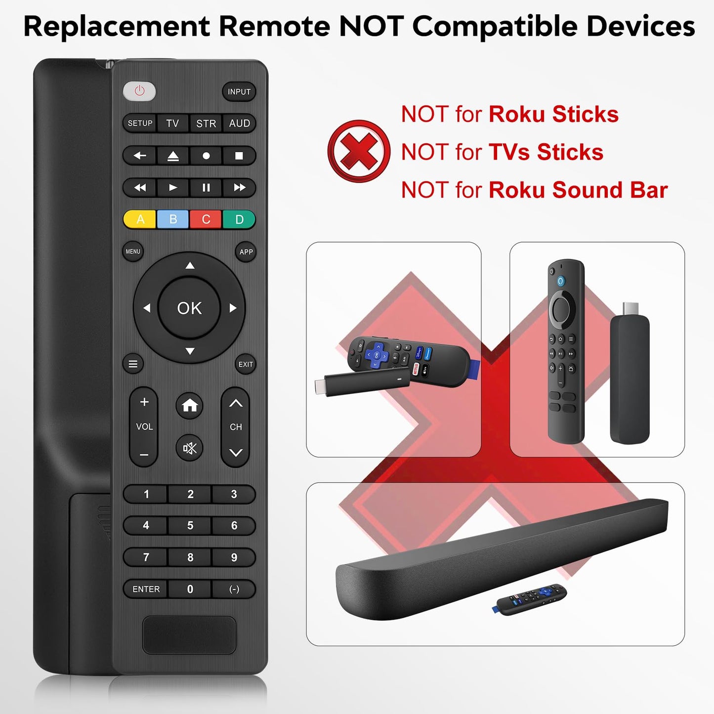 Replacement-Remote-Control for Roku-TV (Pack of 2)